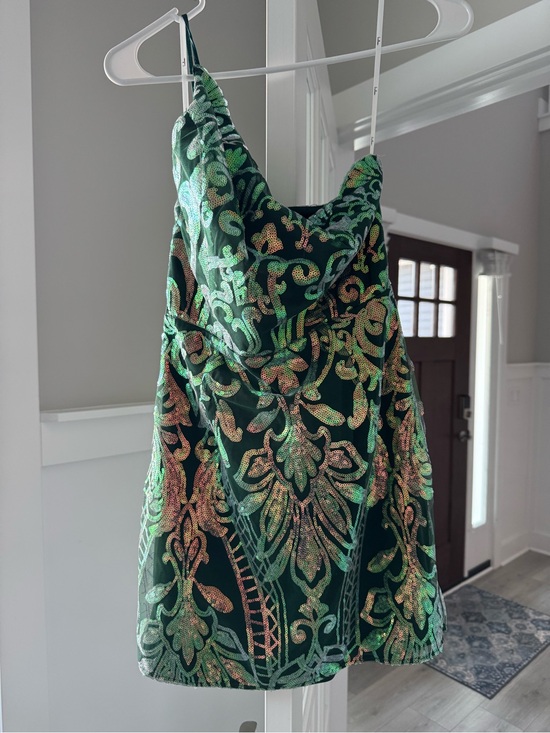Lulus Dresses & Skirts - Lulu's Mesmerizing Shine Green Sequin One-Shoulder Party Dress Medium
